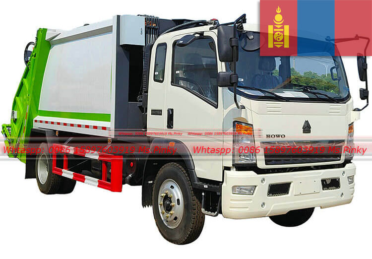 160HP HOWO 10CBM الضاغطة شاحنة القمامة تصدير منغوليا